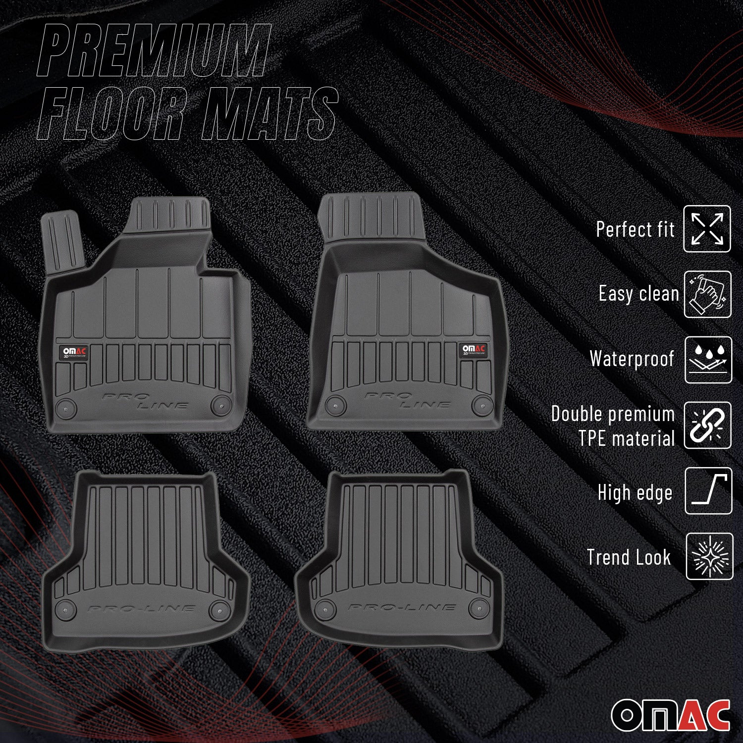 OMAC Gummi Fußmatten für Audi A3 Schrägheck / Sportback 2003-13 Automatten 4tlg