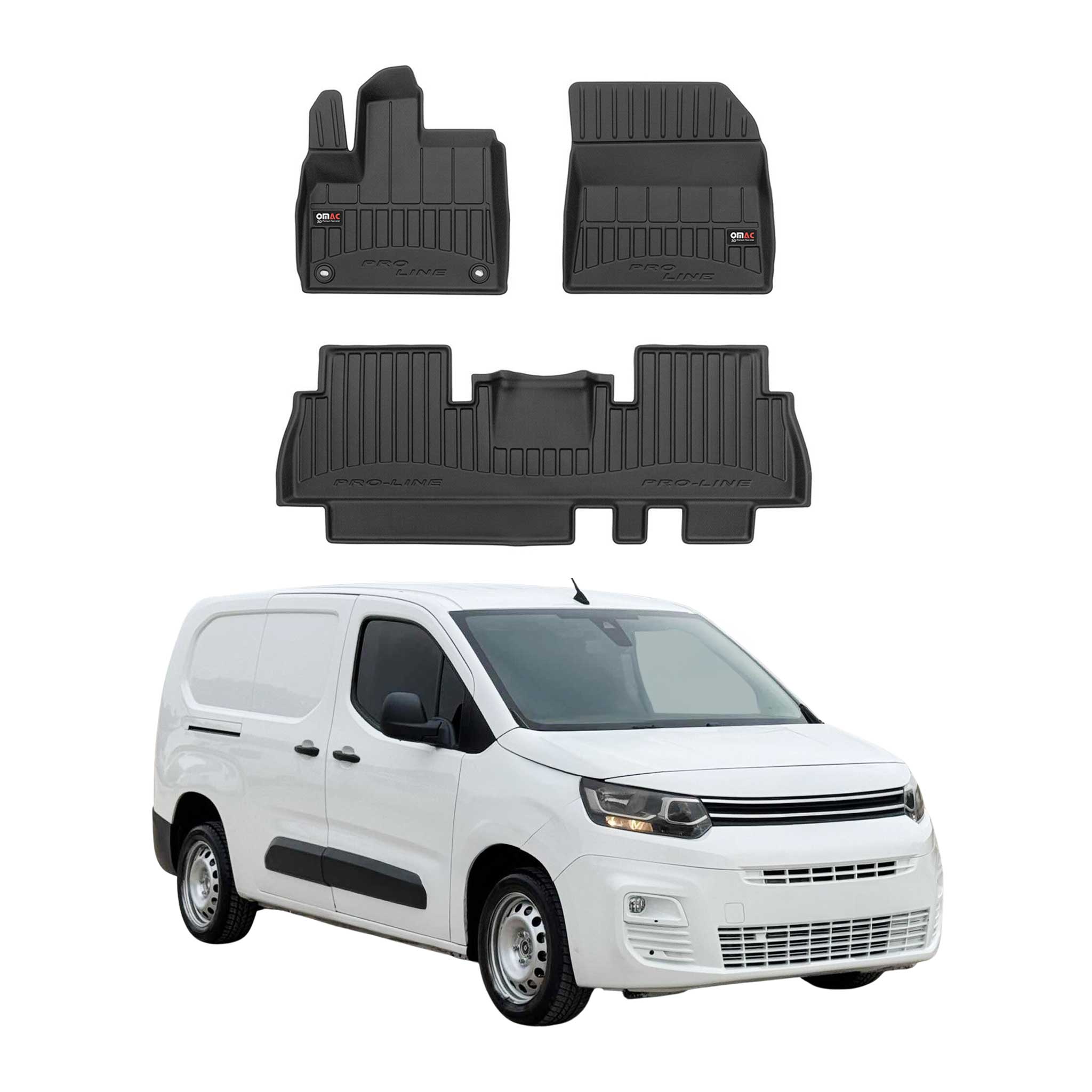 OMAC Gummi Fußmatten für Citroen Berlingo 2018-2026 Premium Gummi Schwarz 3tlg