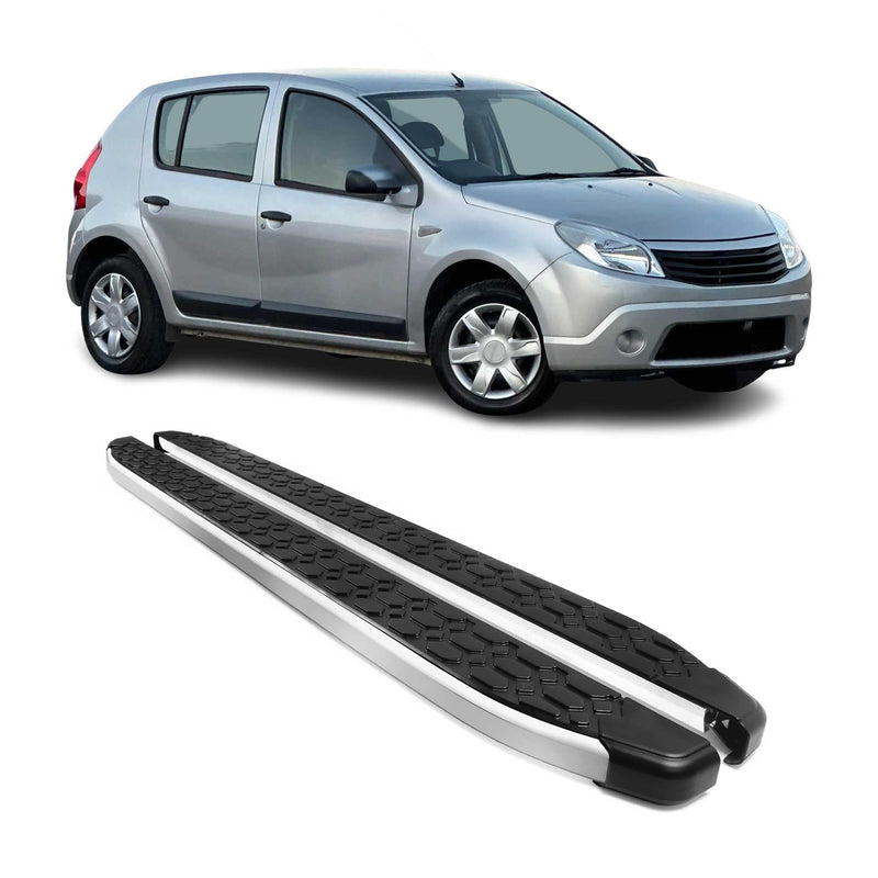 Alu Trittbretter Seitenschweller für Dacia Sandero 2008-2012 Schwarz Silber 2tlg
