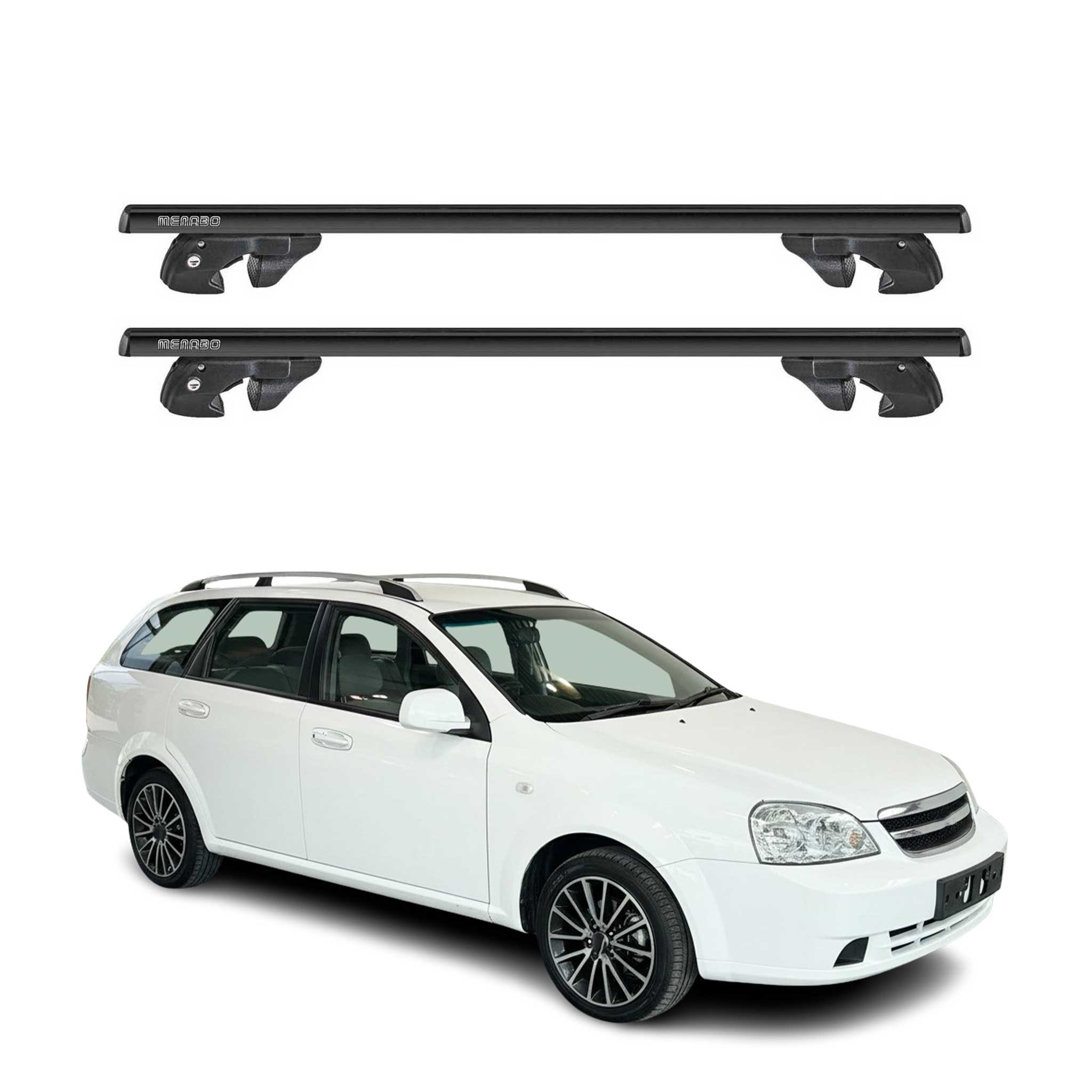 Dachträger Grundtäger für Chevrolet Nubira Kombi 2005-2007 Alu TÜV Schwarz 2tlg
