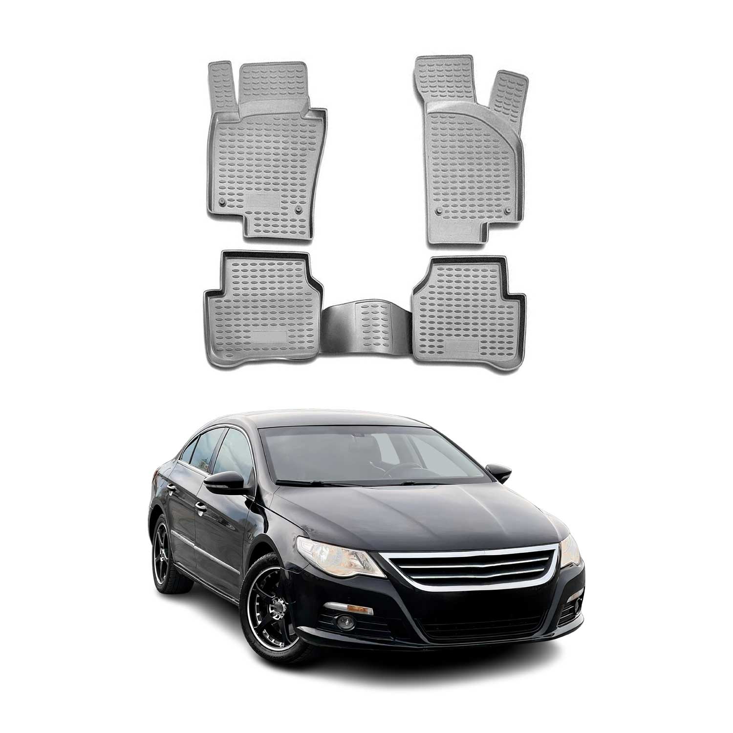 OMAC Gummimatten Fußmatten für VW CC 2008-2017 TPE Automatten Gummi TPE Grau 4x