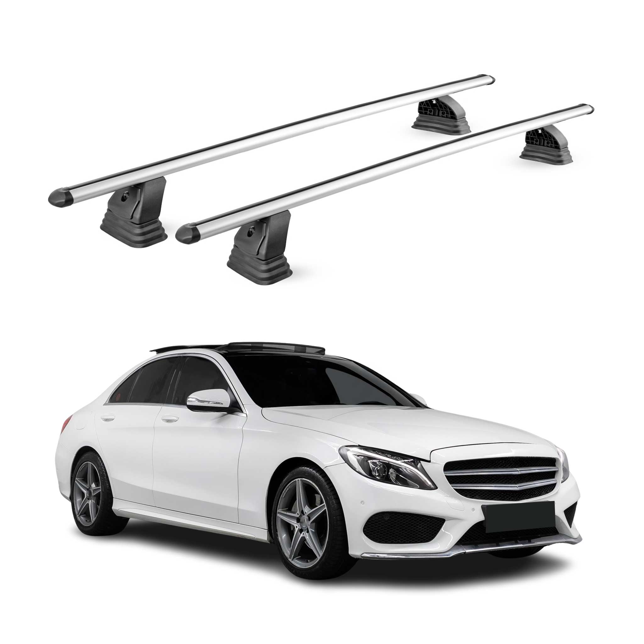 Alu Dachträger für Mercedes C Klasse W205 2015-2021 TÜV T-Nut 75 kg 2tlg Silber
