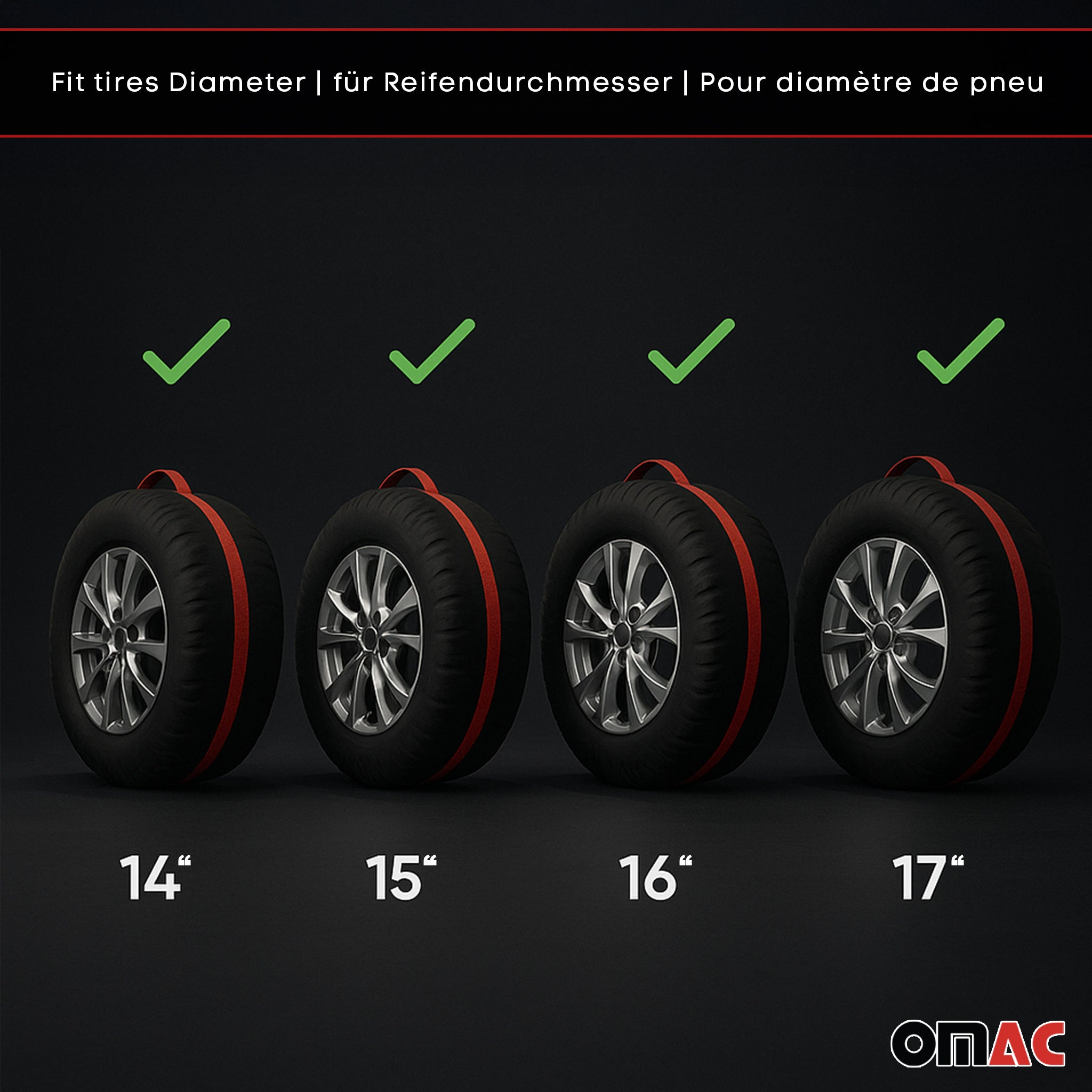 Reifentaschen Set Schutzhülle Reifenhülle 4 teilig für 14" bis 17" Felgen Tasche