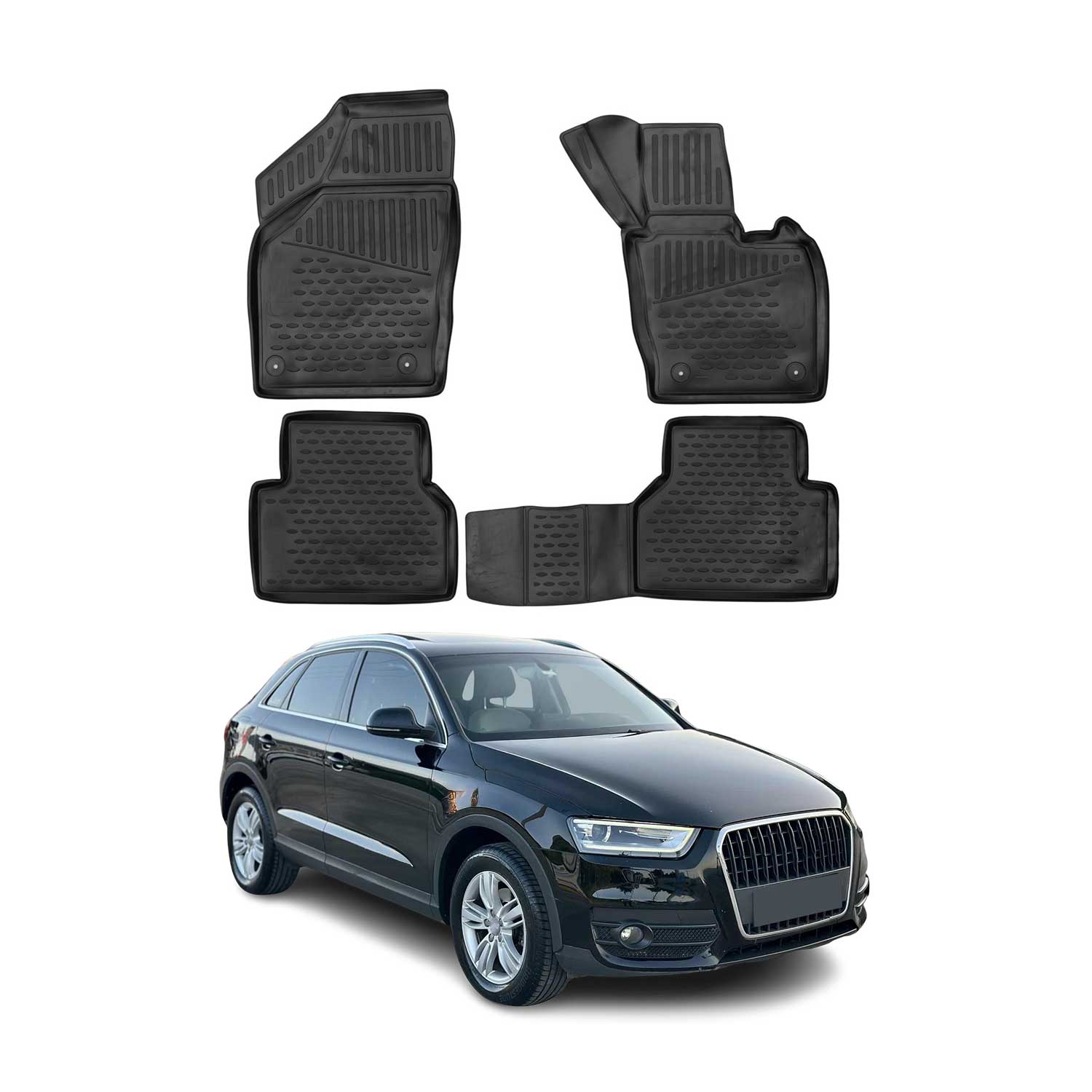 OMAC Gummimatten Fußmatten für Audi Q3 8U 2011-2018 RHD Automatten Schwarz 4x
