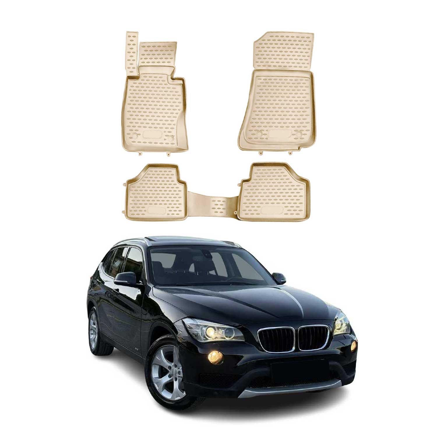 OMAC Gummimatten Fußmatten für BMW X1 E84 2009-2015 TPE Automatten Beige 4x