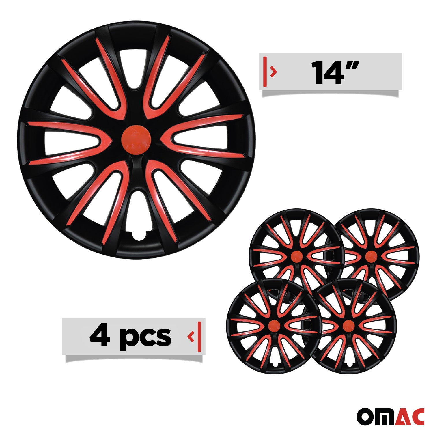 4x Radblenden Radkappen Radzierblenden für 14" Zoll Stahlfelgen Schwarz Rot