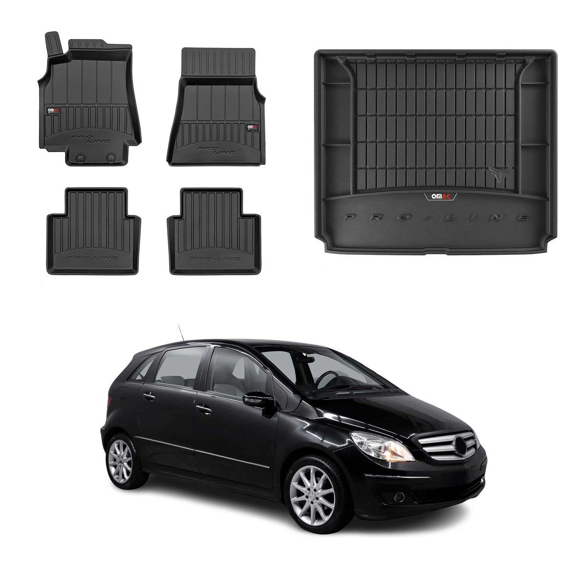 Fußmatten & Kofferraumwanne Set für Mercedes B Klasse W245 2005-2011 Schwarz