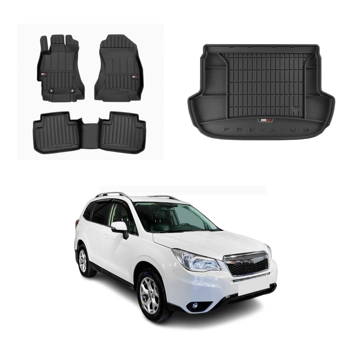 OMAC Fußmatten & Kofferraumwanne Set für Subaru Forester IV 2013-2018 Schwarz