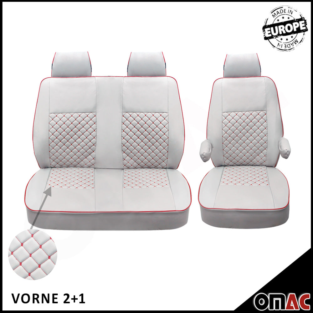 Sitzbezüge für VW T5 T6 Caravelle Multivan 2003-2020 Kunstleder Grau Rot 2+1