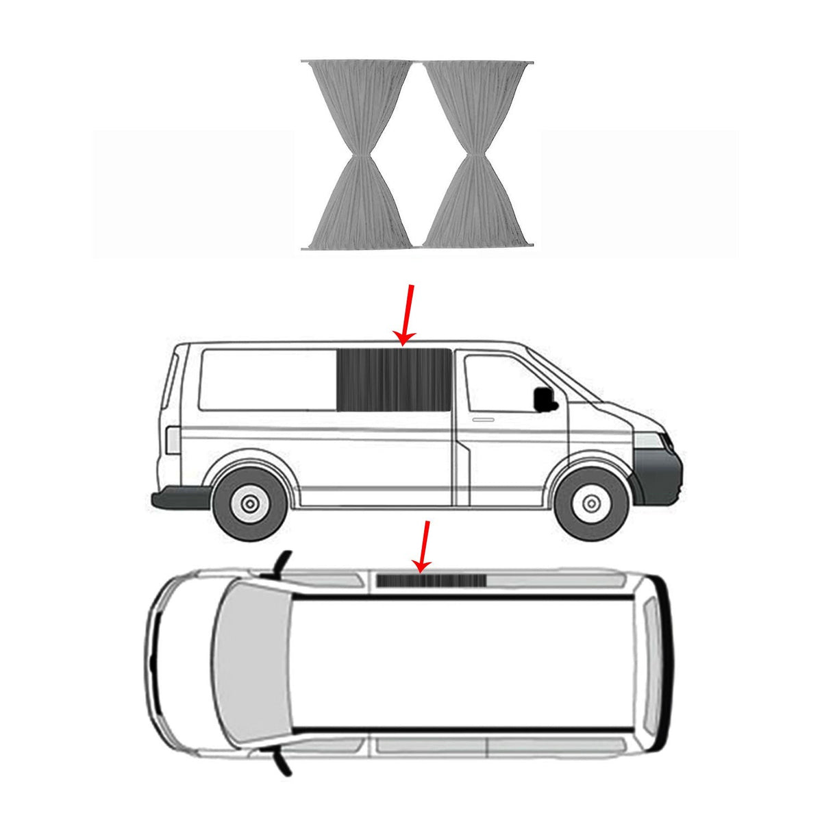 Schiebetür Gardinen MAß Vorhänge für VW T5 T6 Transporter Multivan Grau 1x