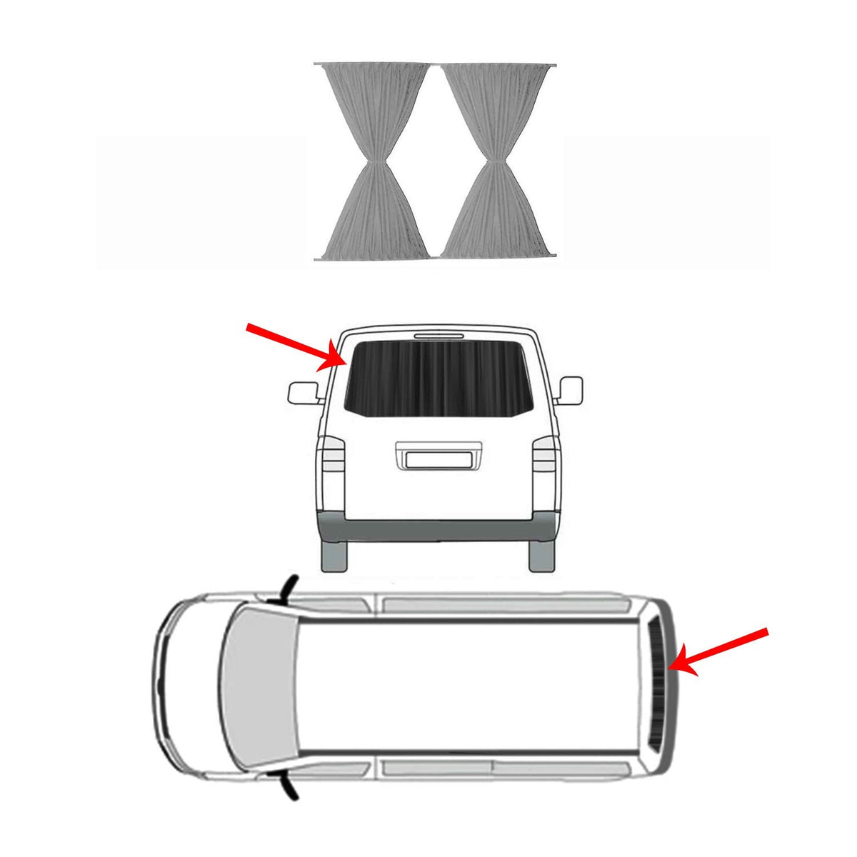 Einzel Hecktür Gardinen MAß Vorhänge für VW T5 T6 Transporter Multivan Grau 1x