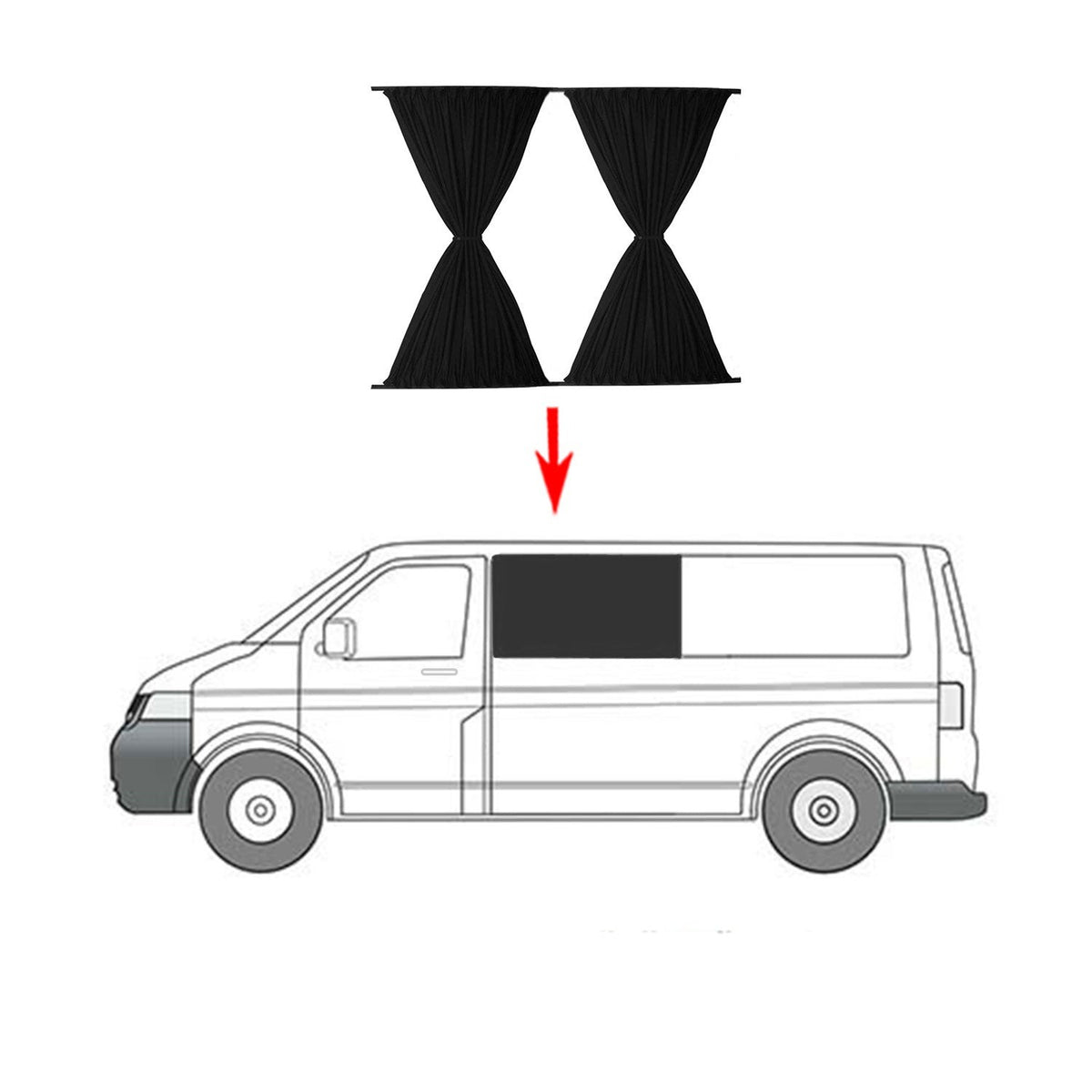 Hinter Fahrer Gardinen MAß Vorhänge für VW T5 T6 Transporter Multivan Schwarz 1x
