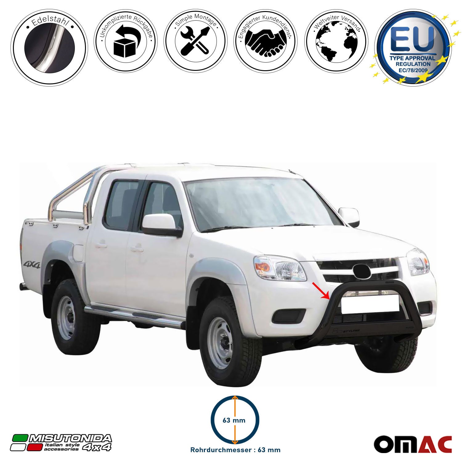Frontbügel Frontschutzbügel für Mazda BT-50 2009-2012 ø63mm Stahl Schwarz Schutz