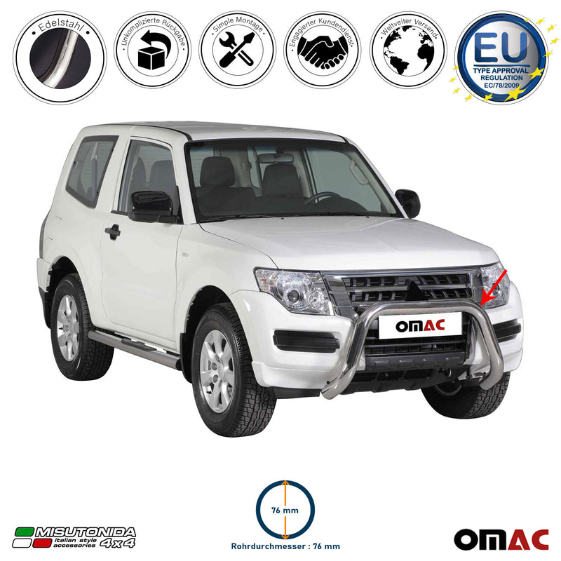 Frontbügel Frontschutzbügel für Mitsubishi Pajero 2015-2021 ø76mm Stahl Silber