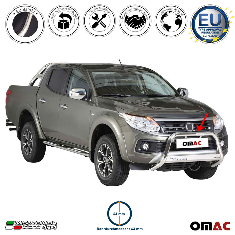 Frontbügel Frontschutzbügel für Fiat Fullback 2016-2019 ø63mm Stahl Silber