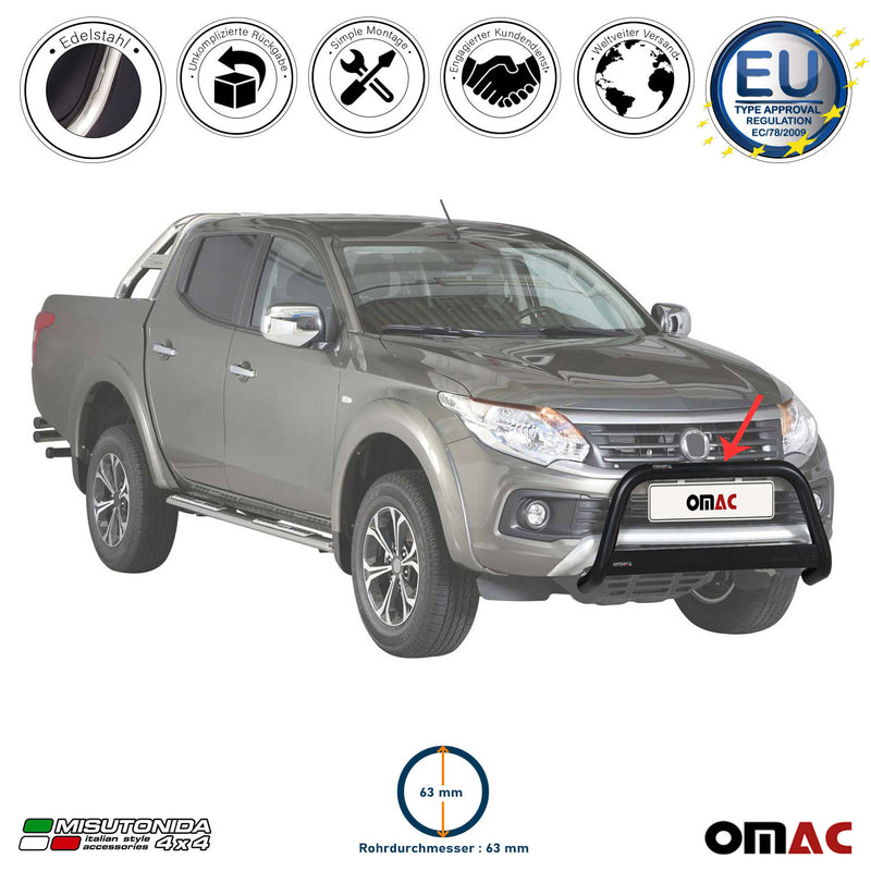 Frontbügel Frontschutzbügel für Fiat Fullback 2016-2019 ø63mm Stahl Schwarz