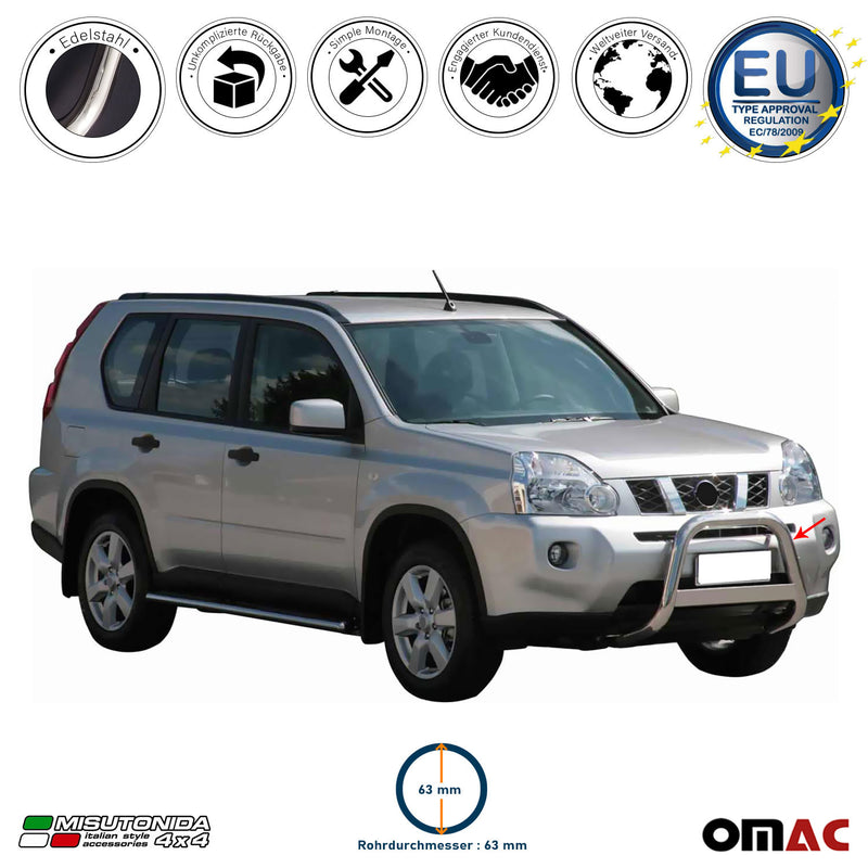 Frontbügel Frontschutzbügel für Nissan X-Trail 2007-2010 ø63mm Stahl Silber