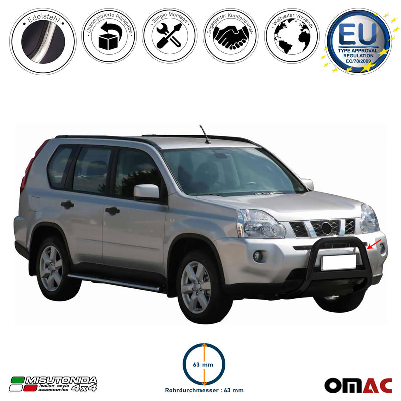 Frontbügel Frontschutzbügel für Nissan X-Trail 2007-2010 ø63mm Stahl Schwarz