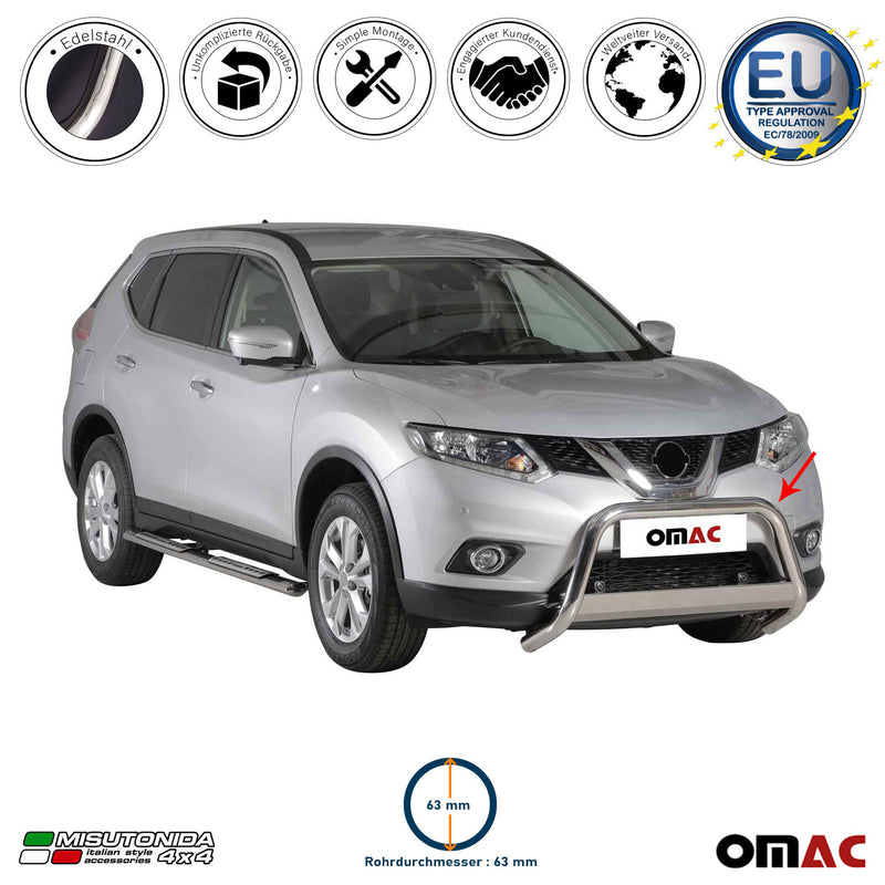 Frontbügel Frontschutzbügel für Nissan X-Trail 2015-2017 ø63mm Stahl Silber