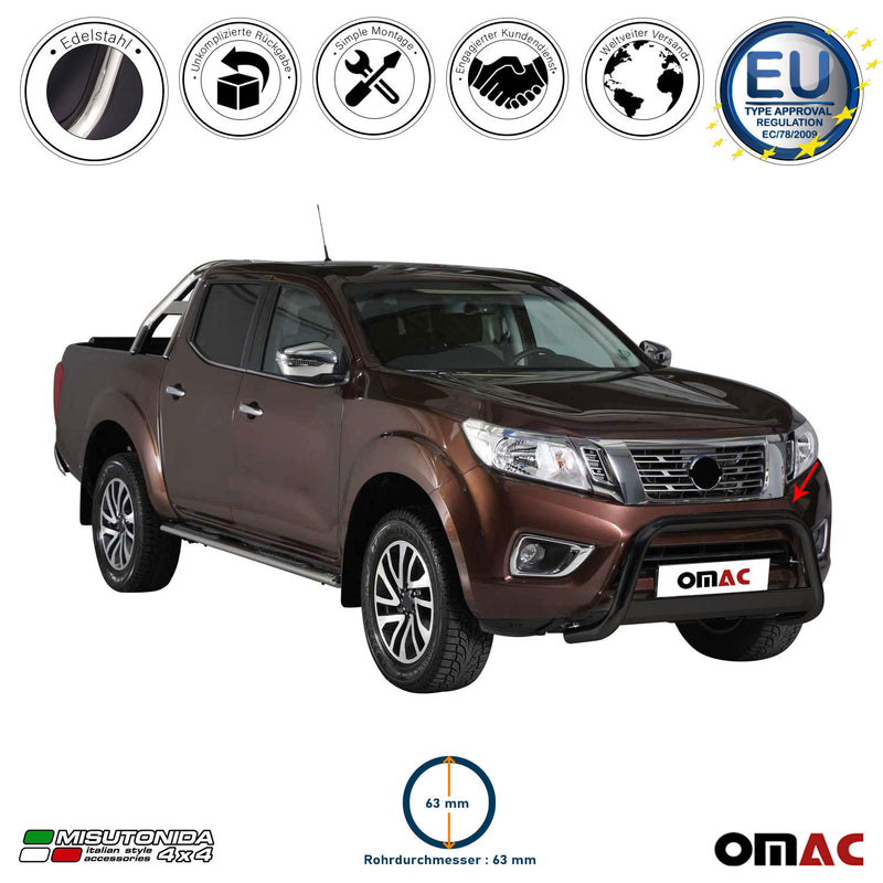 Frontbügel Frontschutzbügel für Nissan NP300 Navara 2016-2021 ø63 Stahl Schwarz