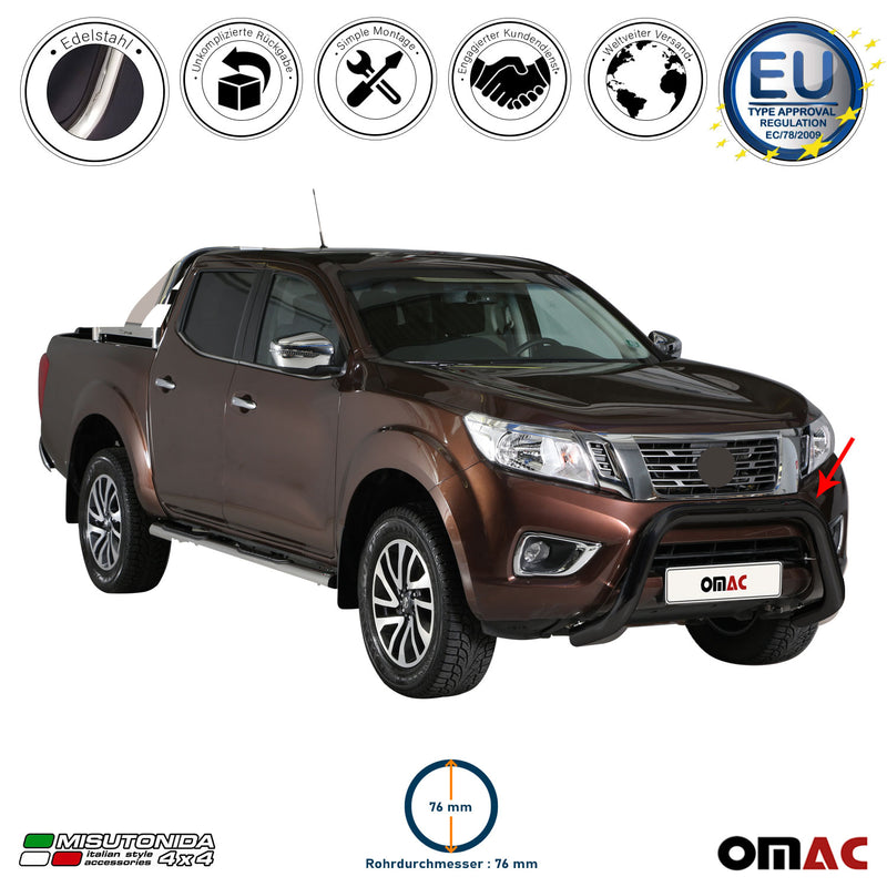 Frontbügel Frontschutzbügel für Nissan NP300 Navara 2016-2021 ø76 Stahl Schwarz