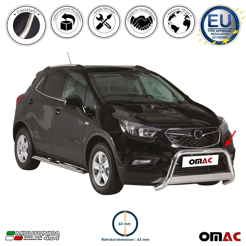 Frontbügel Frontschutzbügel für Opel Mokka X 2016-2019 ø63mm Stahl Silber Schutz