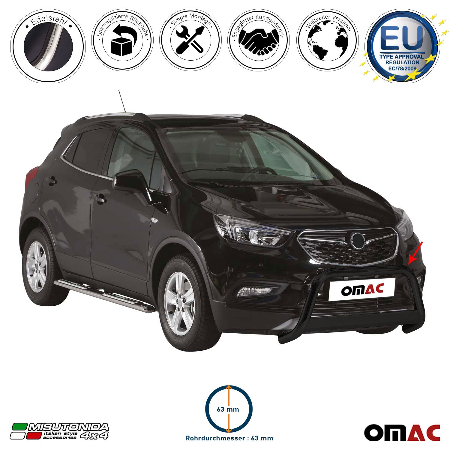 Frontbügel Frontschutzbügel für Opel Mokka X 2016-2019 ø63mm Stahl Schwarz