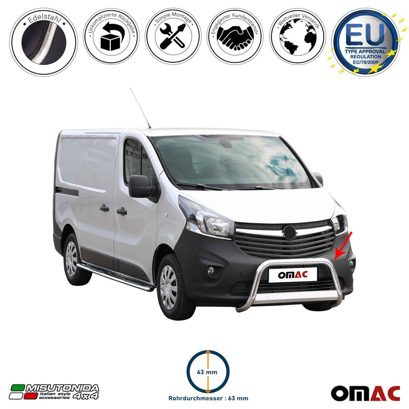 Edelstahl Frontbügel Frontschutzbügel für Opel Vivaro 2014-2018 Grau Ø 63 mm