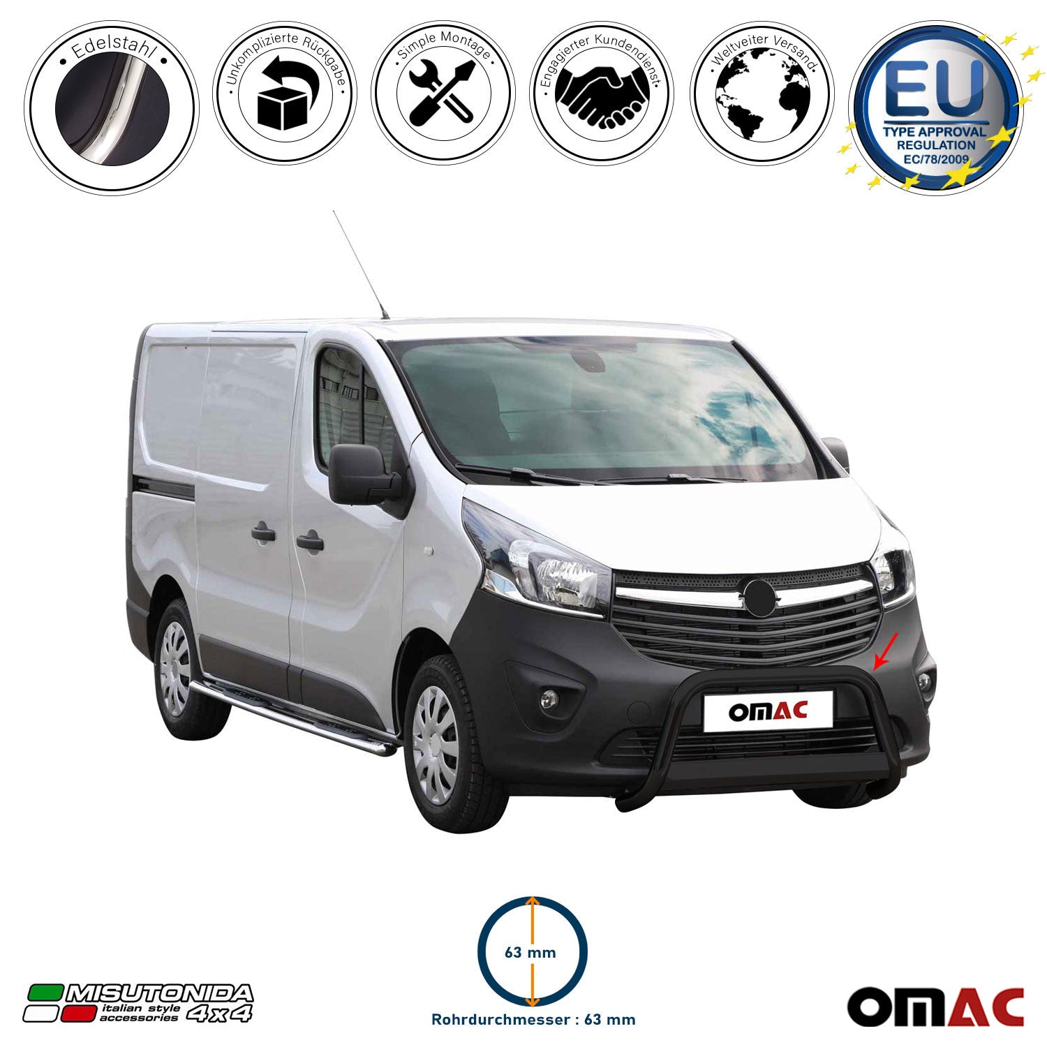 Frontbügel Frontschutzbügel für Opel Vivaro 2014-2019 ø63mm Stahl Schwarz Schutz
