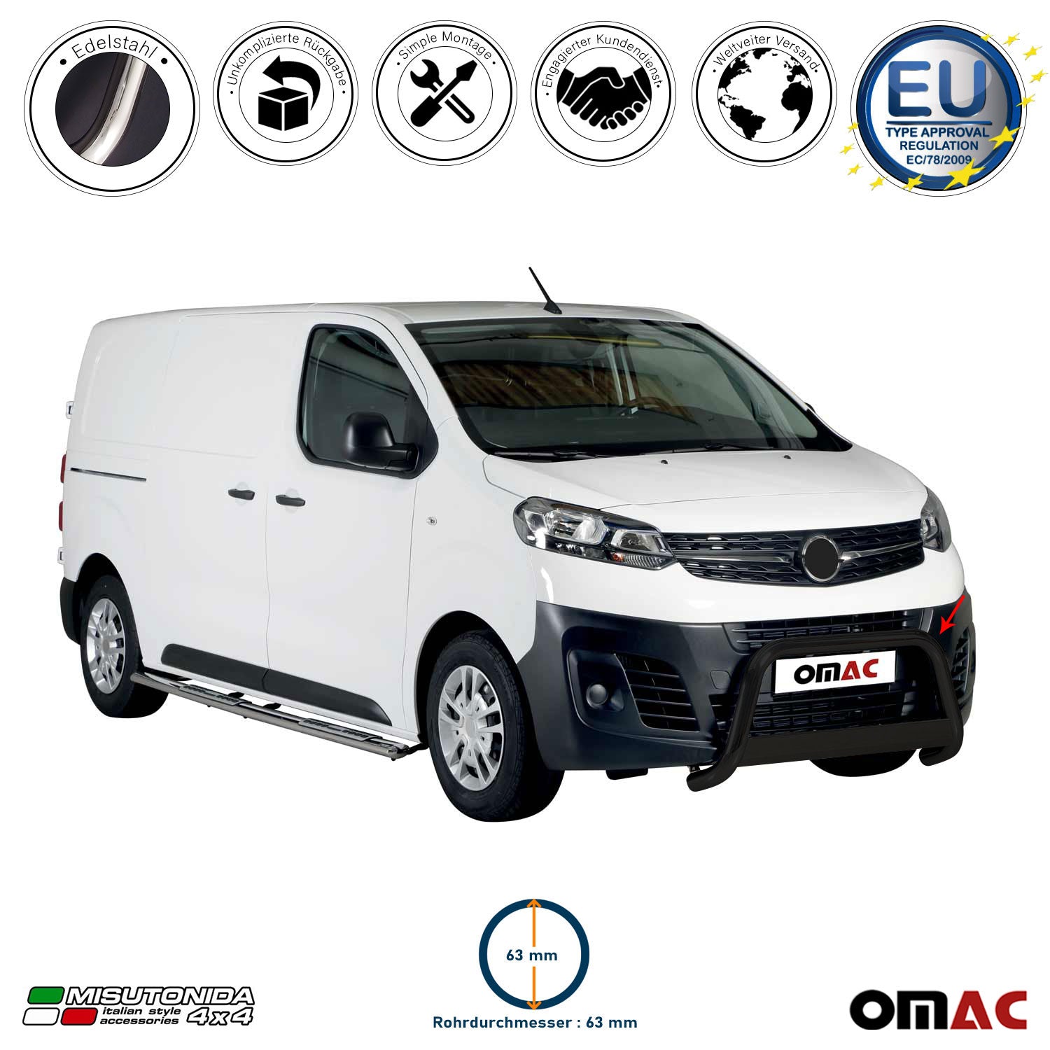 Frontbügel Frontschutzbügel für Opel Vivaro 2019-2026 ø63mm Stahl Schwarz Schutz