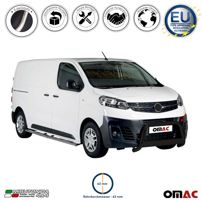 Frontbügel Frontschutzbügel für Opel Vivaro 2019-2024 ø63mm Stahl Schwarz Schutz