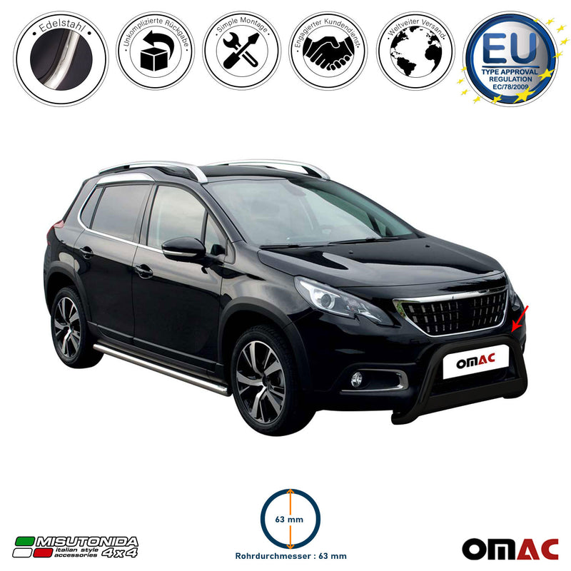 Frontbügel Frontschutzbügel für Peugeot 2008 2016-2019 ø63mm Stahl Schwarz