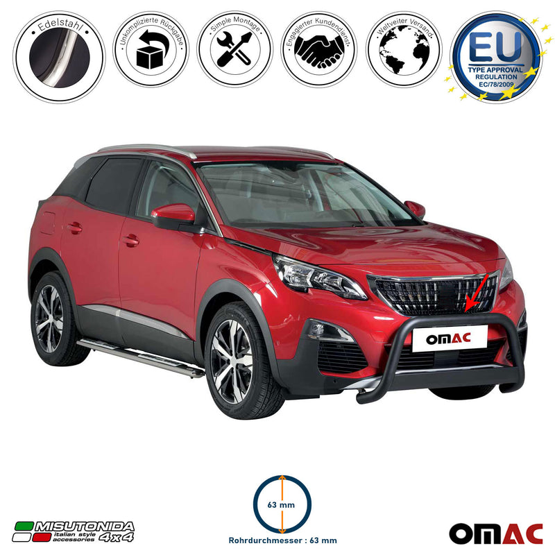 Frontbügel Frontschutzbügel für Peugeot 3008 2018-2021 ø63mm Stahl Schwarz