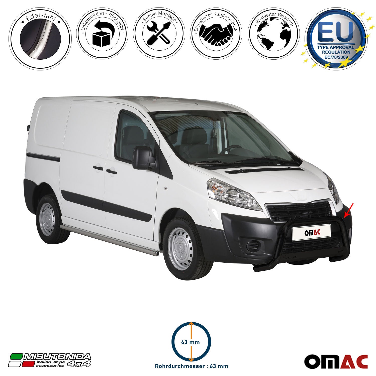 Frontbügel Frontschutzbügel für Peugeot Expert 2013-2016 ø63mm Stahl Schwarz