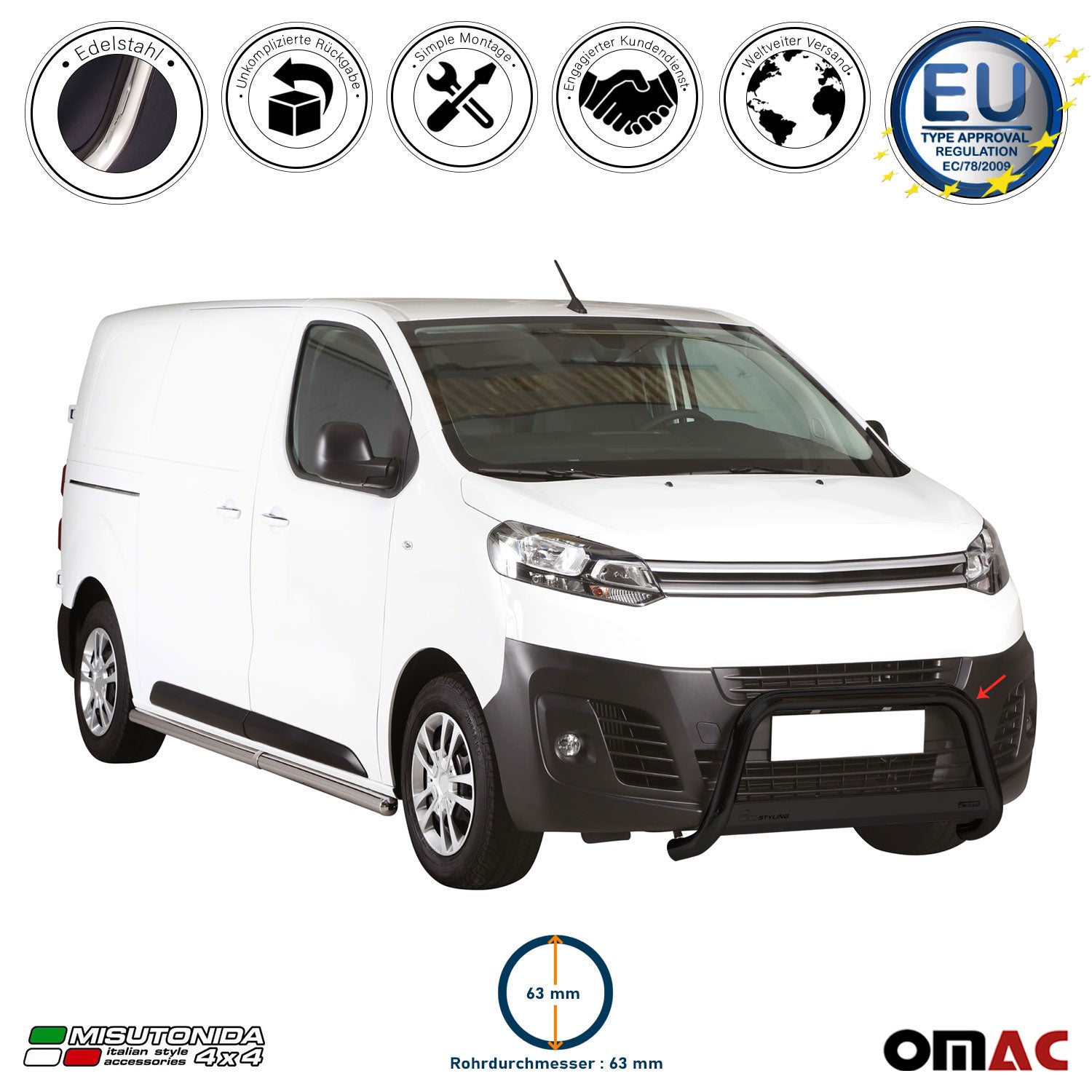 Frontbügel Frontschutzbügel für Citroen Jumpy SpaceTourer 2016-2026 ø63 Schwarz
