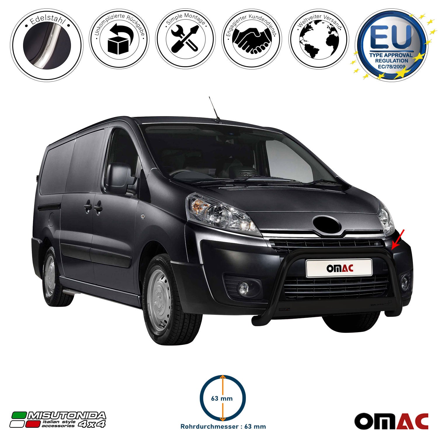 Frontbügel Frontschutzbügel für Toyota Proace 2013-2016 ø63mm Schwarz Stahl