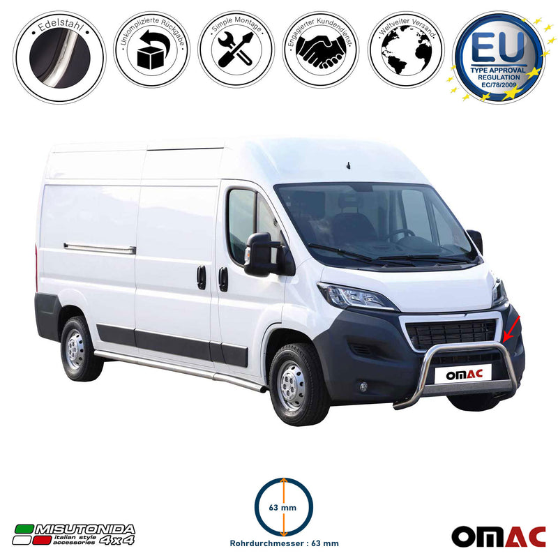 Frontbügel Frontschutzbügel für Peugeot Boxer 2014-2024 ø63mm Stahl Silber