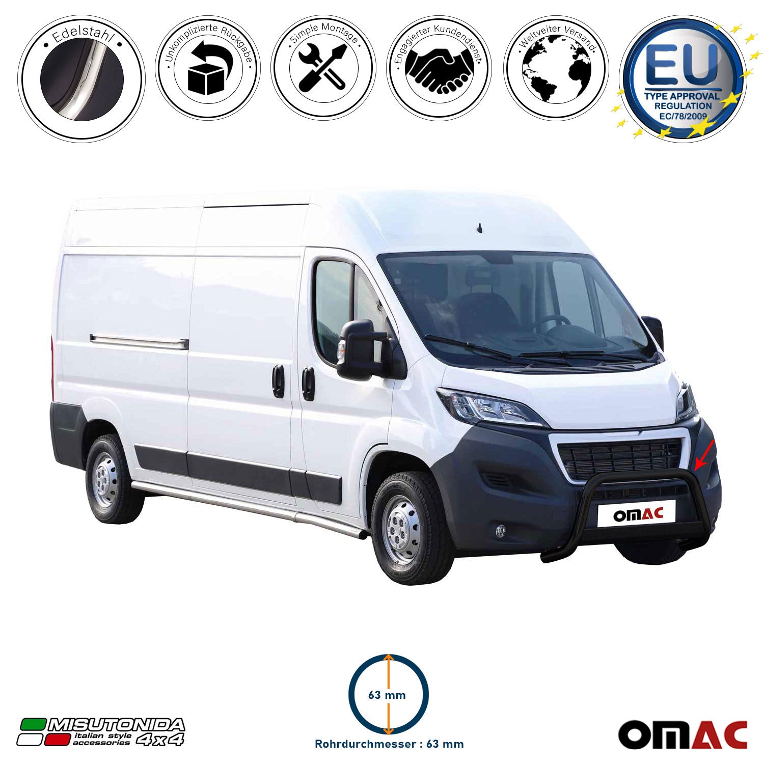 Frontbügel Frontschutzbügel für Peugeot Boxer 2014-2023 ø63mm Schwarz Schutz