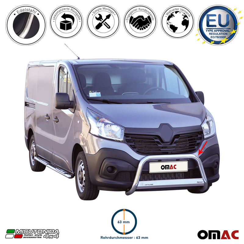 Frontbügel Frontschutzbügel für Renault Trafic 2014-2019 ø63mm Stahl Silber
