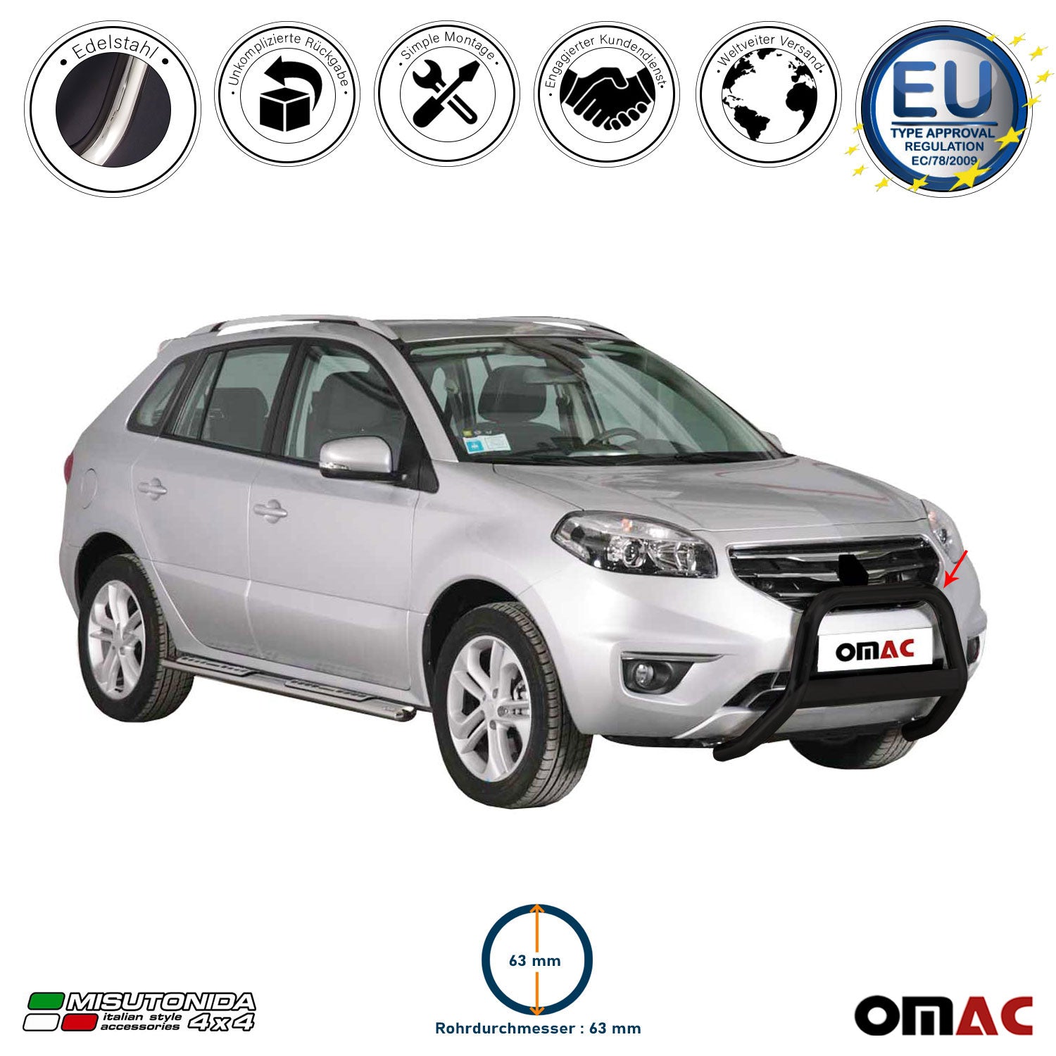 Frontbügel Frontschutzbügel für Renault Koleos 2011-2013 ø63mm Stahl Schwarz