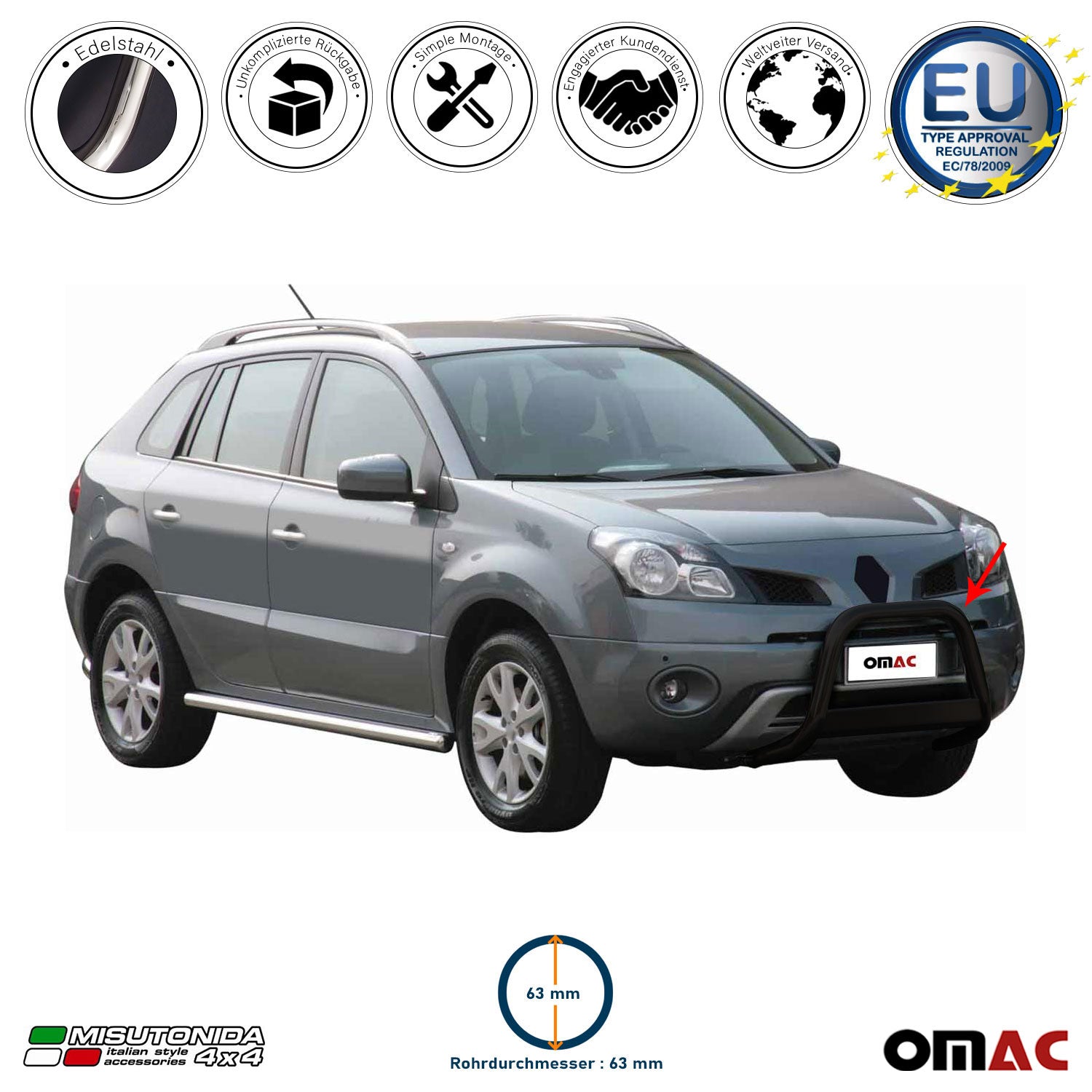 Frontbügel Frontschutzbügel für Renault Koleos 2008-2011 ø63mm Stahl Schwarz