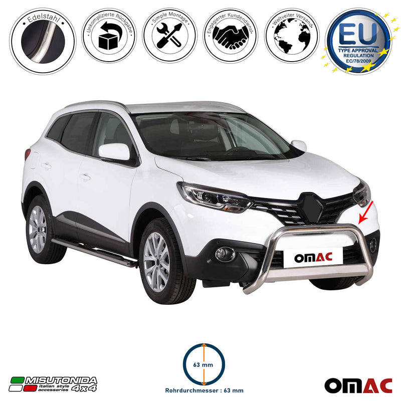 Frontbügel Frontschutzbügel für Renault Kadjar 2015-2018 ø63mm Stahl Silber