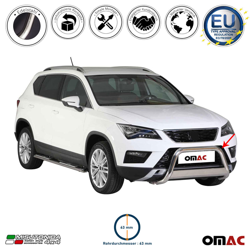 Frontbügel Frontschutzbügel für Seat Ateca 2016-2020 ø63mm Stahl Silber Schutz