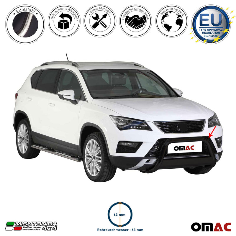 Frontbügel Frontschutzbügel für Seat Ateca 2016-2020 ø63mm Stahl Schwarz Schutz