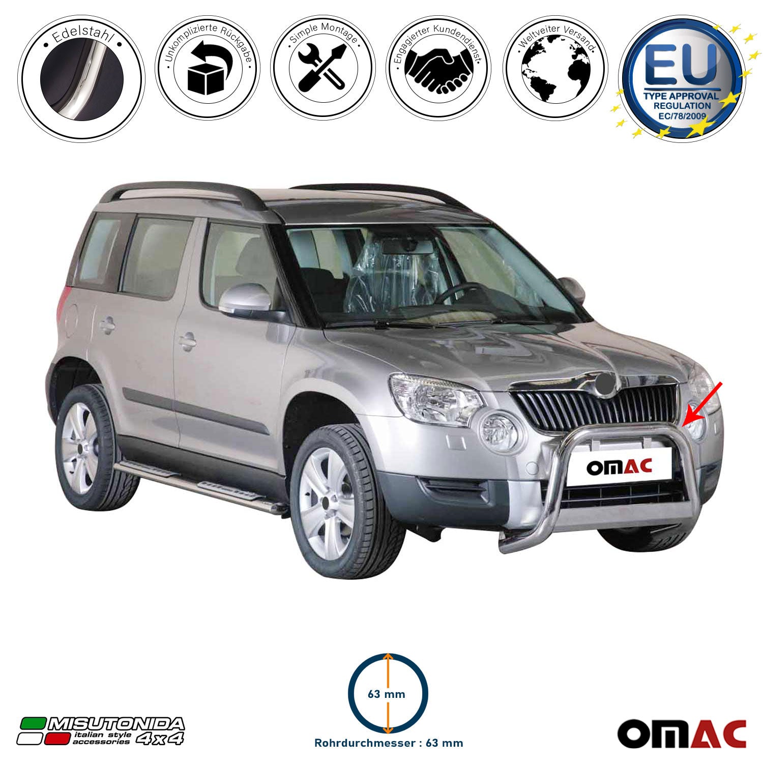 Stainless steel front guard for Skoda Yeti 2010-2013 gray ø