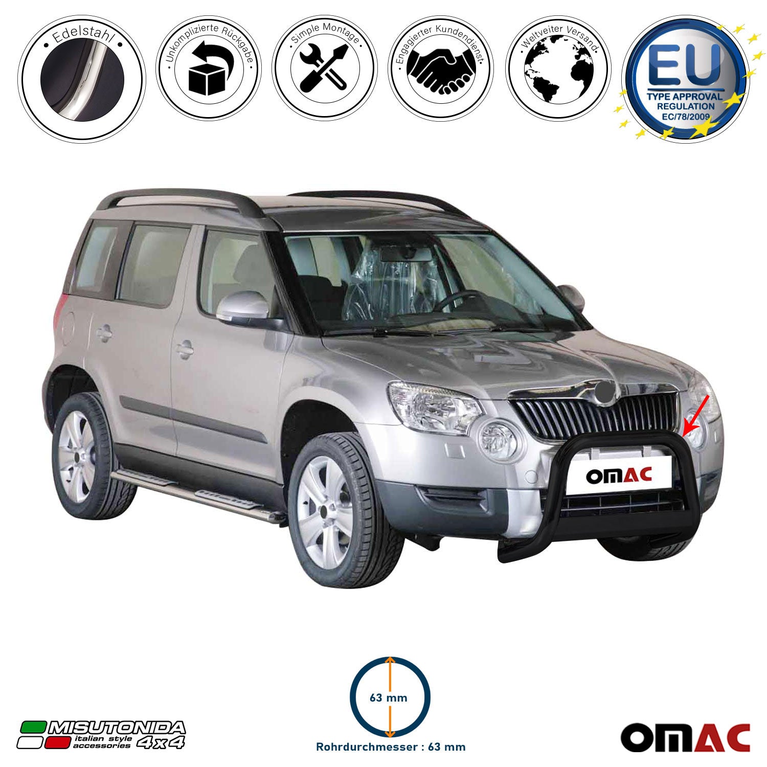 Frontbügel Frontschutzbügel für Skoda Yeti 2010-2013 ø63mm Schwarz Schutz