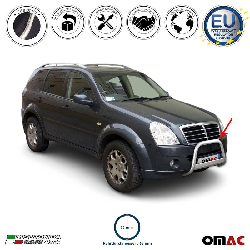 Frontbügel Frontschutzbügel für Ssangyong Rexton 2006-2012 ø63mm Stahl Silber