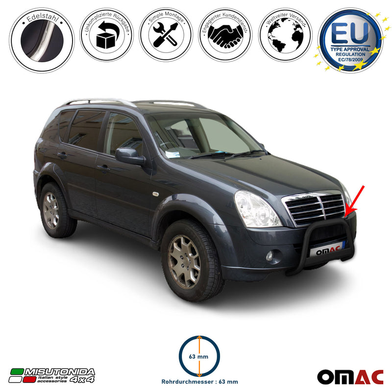 Frontbügel Frontschutzbügel für Ssangyong Rexton 2006-2012 ø63mm Stahl Schwarz