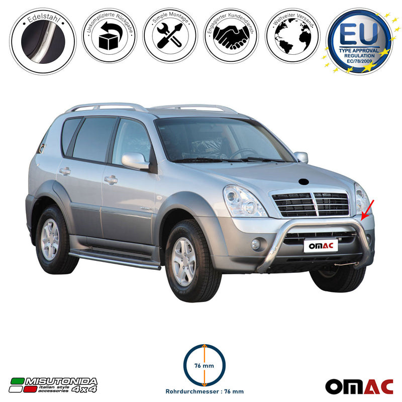 Frontbügel Frontschutzbügel für Ssangyong Rexton 2006-2012 ø76mm Stahl Silber