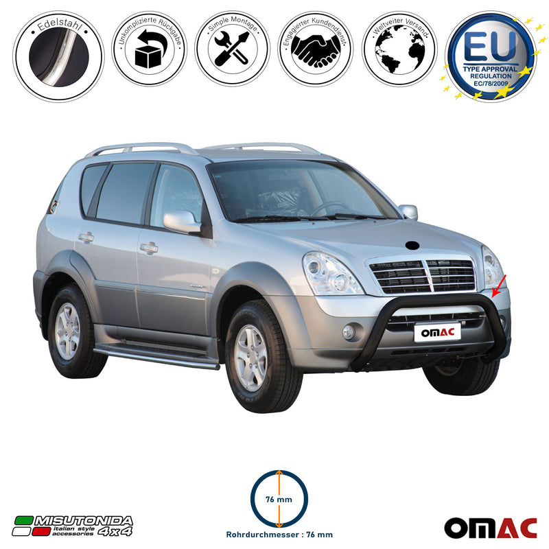 Frontbügel Frontschutzbügel für Ssangyong Rexton 2006-2012 ø76mm Stahl Schwarz